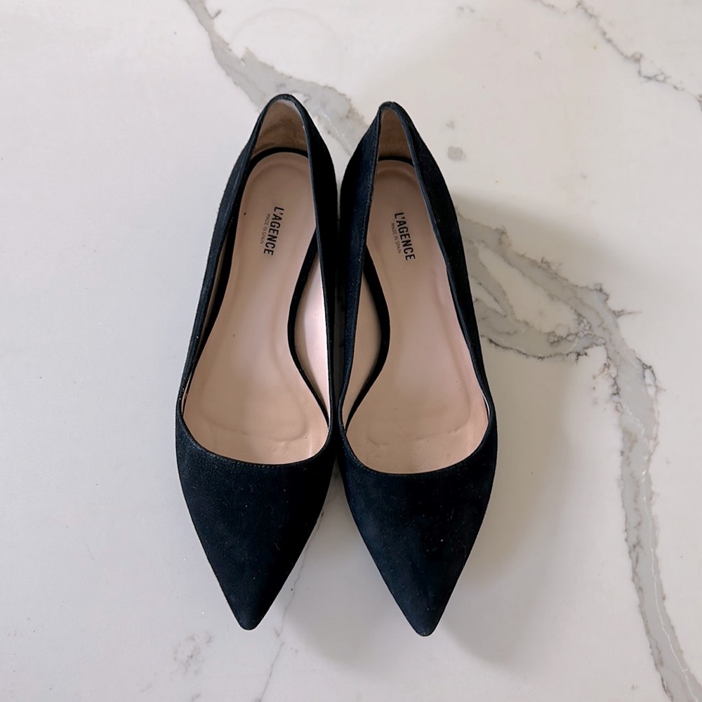L'AGENCE Women's Black Pointed Suede Flats